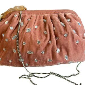 From India to You Collection  Dusty Rose Potli Velvet Rhinestone gathered Clutch